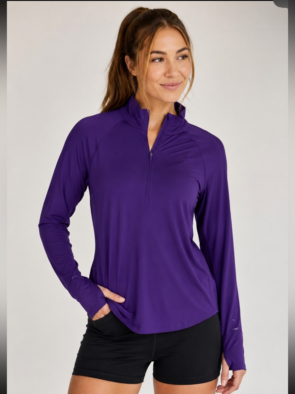 Champion Purple Long Sleeve Quarter Zip Pullover Hoodie Top - Size M